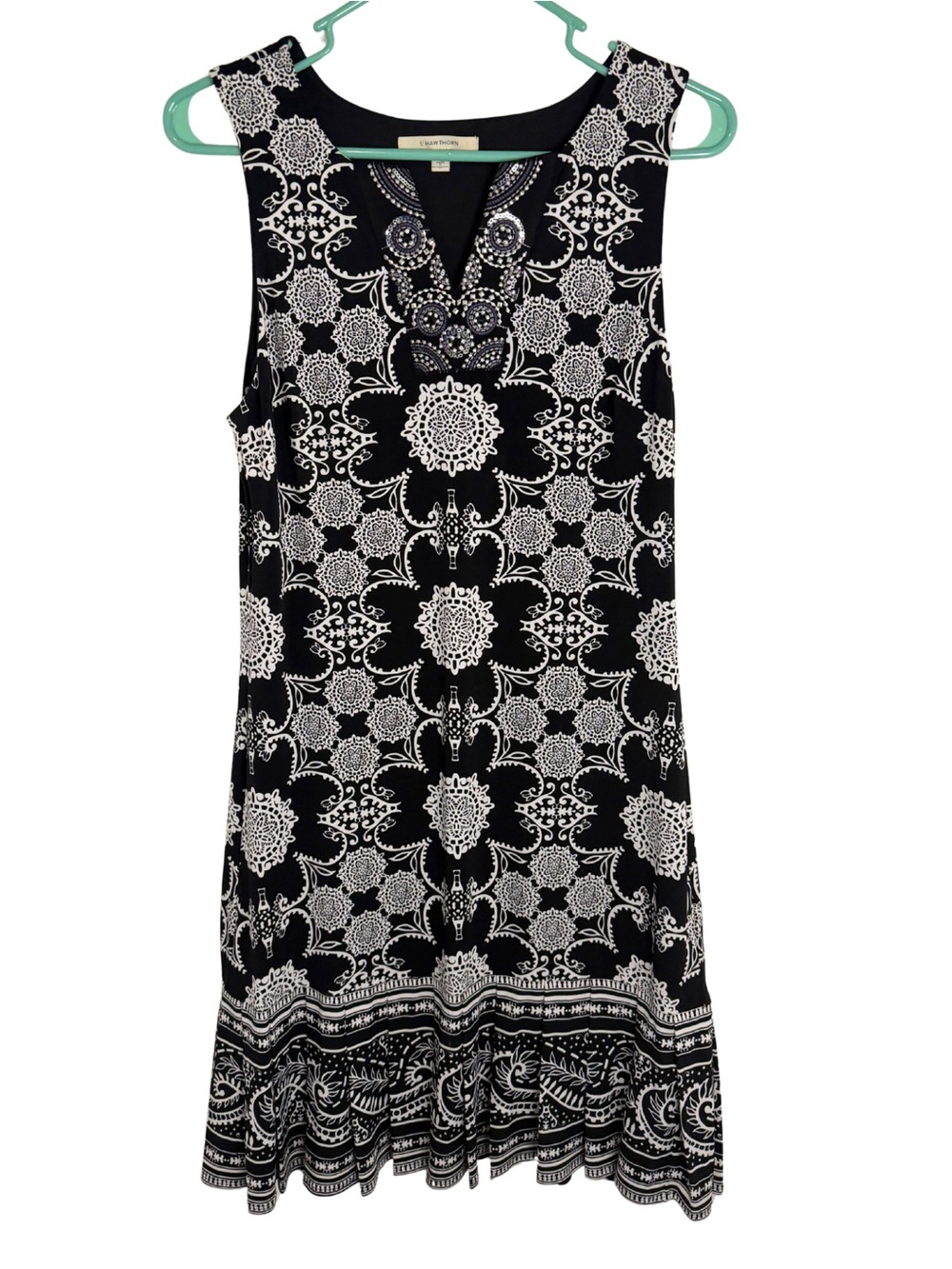 41 Hawthorn Sleeveless Black & White Printed Knee Length Dress Size Small
